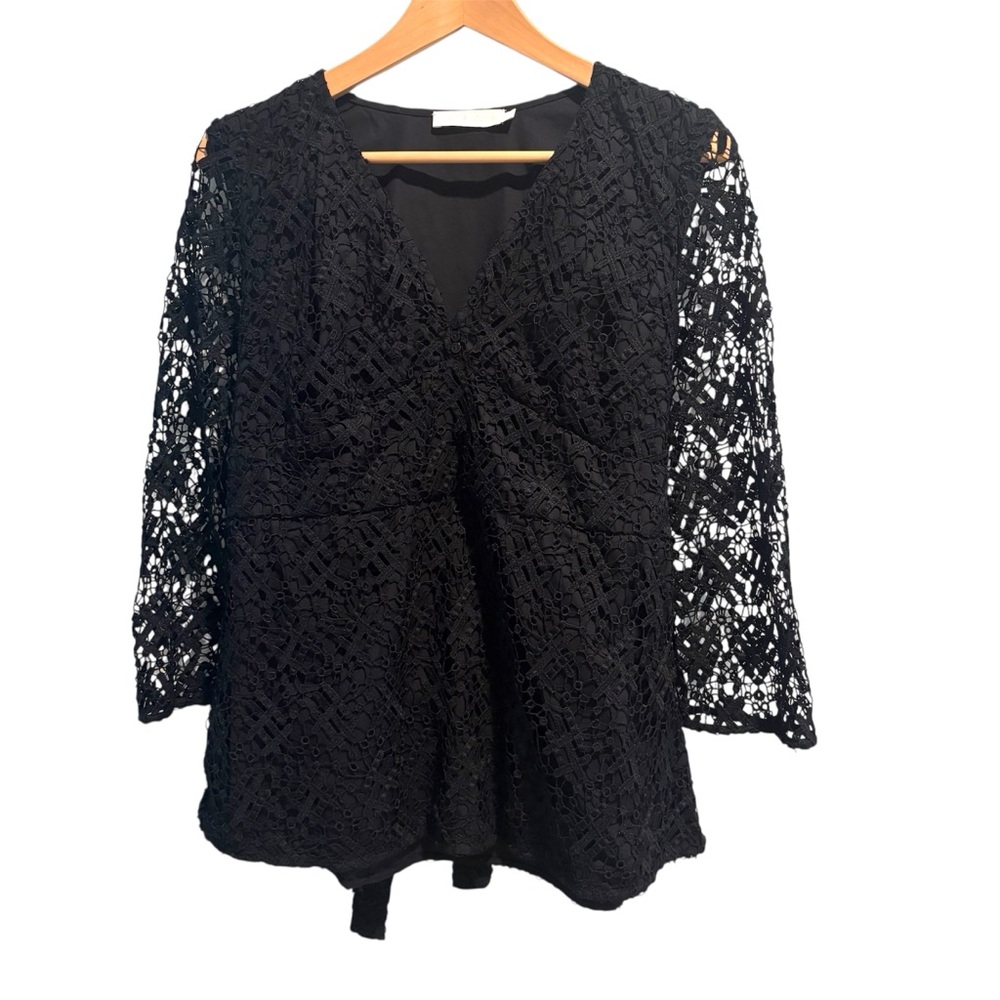 Anne Fontaine Priya Lace Overlay Top Blouse Black 46 US 14 Dark Romantic Goth